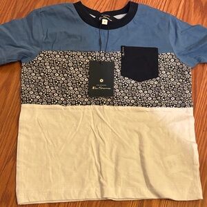 Ben Sherman Blue and White Kids Tee with Floral Accent cotton 4T